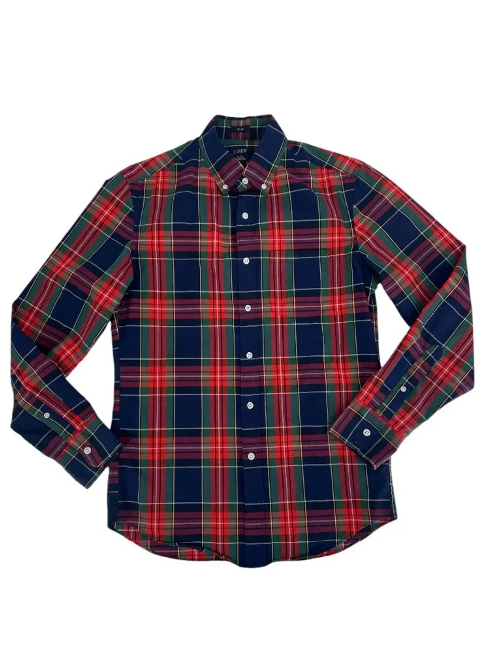 J. Crew Men’s Slim Fit Flex Plaid Button Down Shirt Small Navy Red Classic - Picture 5 of 8